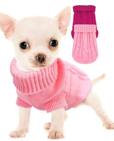 Kallfir's cutie XXS Dog Sweater, 2 Pieces Turtleneck Knitted Chihuahua Sweater Yorkie Teacup Dog Clothes Small Dogs Girl Winter Warm Sweaters Pet Cat Sweater Cold Weather Puppy Clothes XX-Small