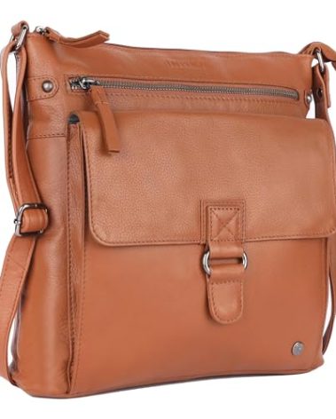 LEDERBUCK Shirley Large Soft Real Leather Crossbody handbag-Triple Zip Premium Sling Crossover Shoulder Bag for Women (Cognac)