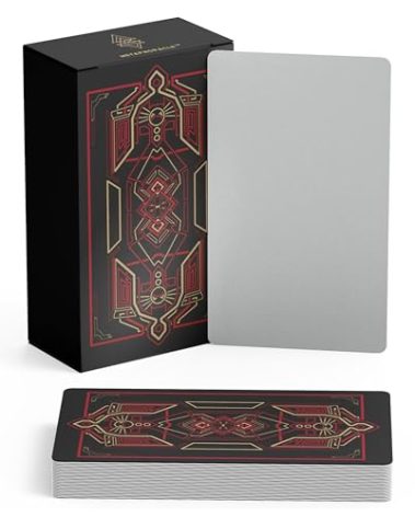 Metaphoracle Blank Tarot Cards with Design on Back - DIY Deck of 80 Cards to Create Your Own Oracle Tarot Deck - Sacred Geometry Design with Metallic Gold Foil - 4.75 inches x 2.75 inches (Red)