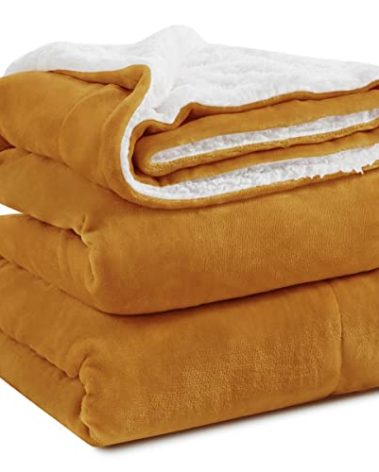 KAWAHOME Sherpa Fleece Twin Size Blanket for Bed - Extra Warm and Heavy Thick Blankets for Winter, Super Soft 500GSM Plush Blanket, 66"X 90" Ginger Yellow