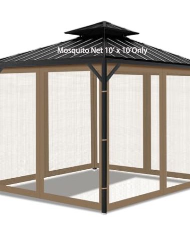 Gazebo Universal Replacement Mosquito Netting, 10' x 10' Outdoor Mesh Netting Screen 4-Panel Sidewall with Zipper for Patio, Canopy, Garden and Backyard, Khaki(Mosquito Net Only)