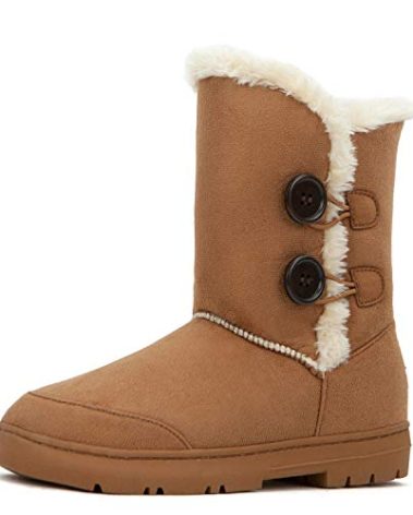 CLPP'LI Womens Twin Button Fully Fur Lined Waterproof Winter Snow Boots-Chestnut-9