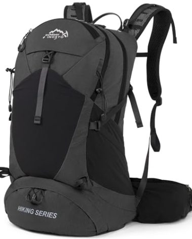 IX INOXTO Hiking Backpack, Waterproof Hiking Daypack with Rain Cover, Lightweight Travel Camping Backpack for Men Women (Black Without 3L Bladder)