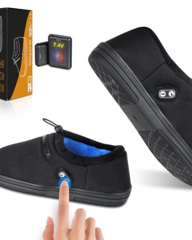 Amiable Heated Slippers, 7.4 V Unisex Foot Warmer with Anti-Touch Function, Heated Shoes with Dual Switches, Electric Slippers, Cordless Heat Feet Warmers with Rechargeable Battery（M）