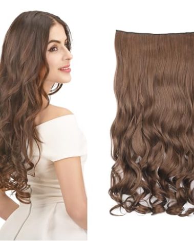REECHO 20" 1-Pack 3/4 Full Head Curly Wave Clips in on Synthetic Hair Extensions HE008 Hairpieces for Women 5 Clips 4.5 Oz per Piece - Medium Warm Brown