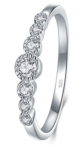 BORUO 925 Sterling Silver Ring, Cubic Zirconia CZ Eternity Engagement Wedding Band Ring Size 7