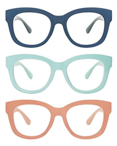 AMOMOMA 3 Pack Retro Oversized Reading Glasses for Women Blue Light Blocking Computer Readers Spring hinge AM6003 with Blue+Brown+Green Frame 2.50 x