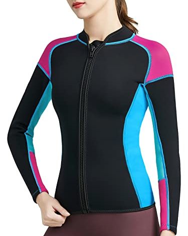 TBLUITE Women Wetsuit Top Swim Jacket Mens Youth Wet Suit Shirt 2mm Neoprene Thermal Swimsuit Front Zip Long Sleeve Cold Water Keep Warm Snorkeling Diving Surfing