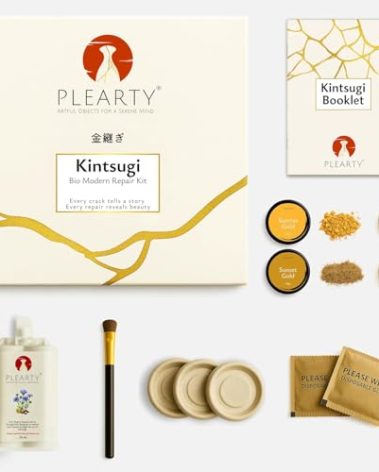 PLEARTY Kintsugi Repair Kit Food-Safe Linseed Resin Dishwasher-Proof 20g Metallic Gold Mica Powder Detailed Booklet Modern Kintsugi kit for Beginners Japanese Art Gold Repair Kit