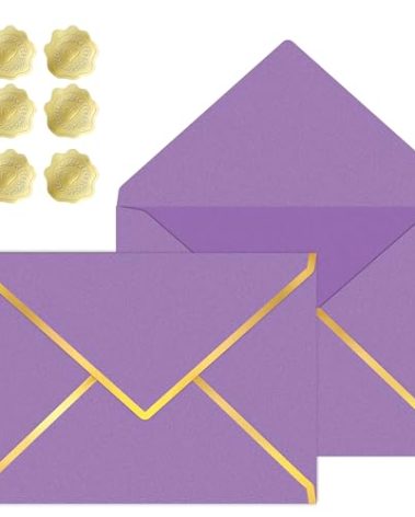 30 Pieces 5 x 7 Inches A7 Envelopes with V Flap Gold Foil Border, for Office, Business Envelopes Colored Envelopes for Gift Cards, Money,Wedding,Invitations, Graduation, Baby Shower (Purple)