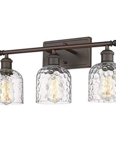 zeyu 3-Light Farmhouse Vanity Light Over Mirror, 21-inch Bathroom Light Fixtures with Hammered Glass Lampshade, Oil Rubbed Bronze Finish, ZJF63B-3W ORB