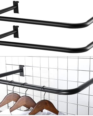 Gisafai 2 Pieces Gridwall Accessories U Shaped Hangrail 24 Inch Hanging Hangrail Metal Wire Gridwall Display Rack Round Tube Hanger Grid Wall Bracket for Retail Display Panel Home Use (Black)