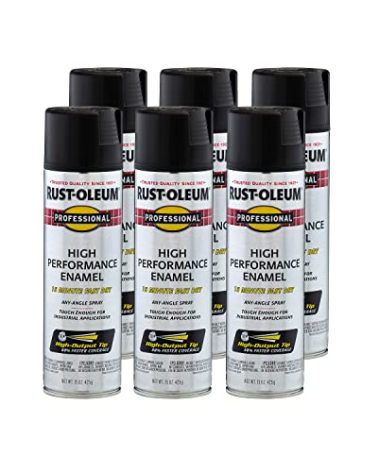 Rust-Oleum 7578838-6PK Professional High Performance Enamel Spray Paint, 15 Oz, Flat Black, 6 Pack