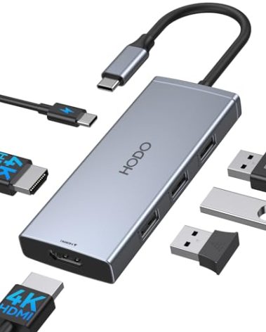 HODO Docking Station to Dual HDMI Monitors Adapter USB C to Dual HDMI Adapter 4K 60 Hz for Laptops Docking Station Dual Monitor with PD 3 USB Port Button Compatible for HP Elitebook Dell XPS 13 15 etc