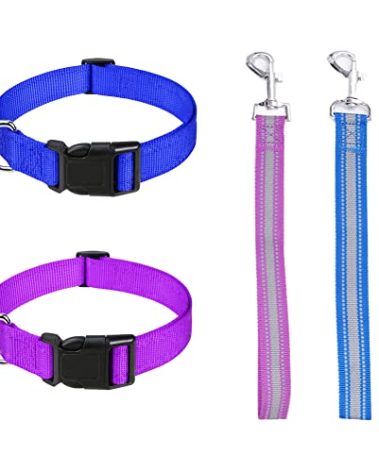 4 Pieces Goat Lead and Goat Collars Set, Nylon 11 inch Sheep Lead with Reflective Strip Design and Nylon Goat Collar for Small Farm Animal Goat Cow Horse Sheep (Blue)