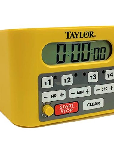 Taylor Precision 5839N Digital Timer, 4 Event Channel, 4.5' x 6.25', 10 -Hour for Commercial Kitchens, Yellow