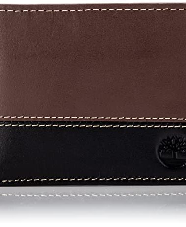 Timberland Men's Leather Passcase Bifold Wallet Hybrid, Brown/Black, One Size