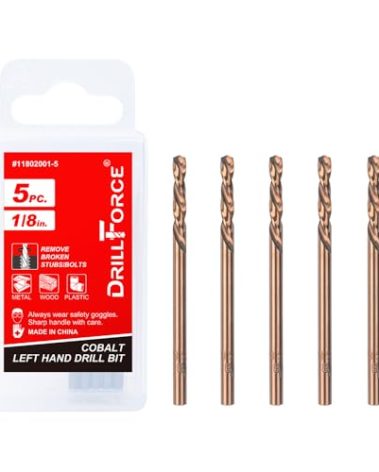 VALYRIANTOOL 5PCS 1/8" M35 Cobalt Left Hand Drill Bits Set for Removing Broken Stubs, Bolts and Screws, Reverse Twist Drill Bits