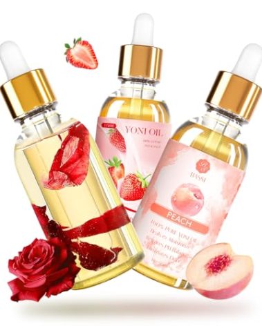 Natural Yoni Oil, 3 PCS Feminine Care Oil, Herbal Yoni Blend with Rose Oil, Strawberry Oil, Peach Oil, Restores pH Balance, Ingrown Hair, Reduces Odor, Moisturizing Formula for All Skin Types