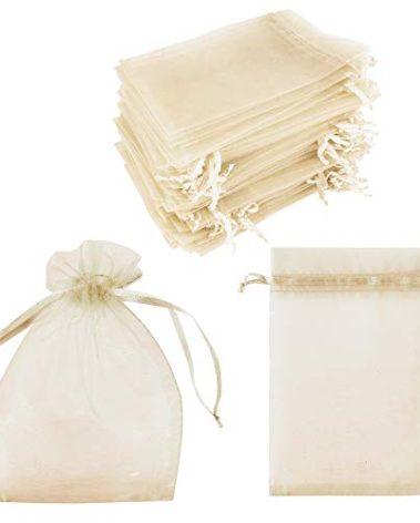 Super Z Outlet 100 Pack 5x7 Inch Mini Sheer Drawstring Organza Transparent Bags Jewelry Sack Pouches for Wedding, Party Decorations, Arts & Crafts Gifts (Ivory)