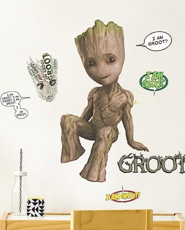 Wall Palz Marvel Guardians of The Galaxy Baby Groot Wall Decal - Peel and Stick Wall Stickers with 3D Augmented Reality Interaction - 21" Groot Stickers - Marvel Room Decor