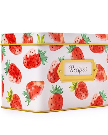 Heart&Berry Strawberry Recipe Box With 24 Cards And 12 Dividers - Compatible With Standard 4 X 6 Inches Index Cards Recipe Tin