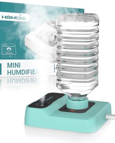 HOMDIS Portable Humidifiers for Travel, Small Mini Humidifier with Auto Shut-Off, Nightlight and Storage Bag for Hotel, Bedroom or Office, Plant Humidifier Indoor, Green
