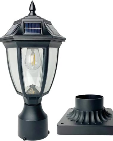 Jalarox Solar Post Lamp Lights, Dusk to Dawn Post Light with Pier Mount Base, Outdoor Waterproof Solar Motion Sensor Lights for Garden Yard Landscape Pole Pillar