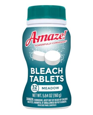 AMAZE Ultra Concentrated Bleach Tablets [32 tablets] - Meadow Scent - for Laundry, Toilet, and Multipurpose Home Cleaning. No Splash Liquid Bleach Alternative