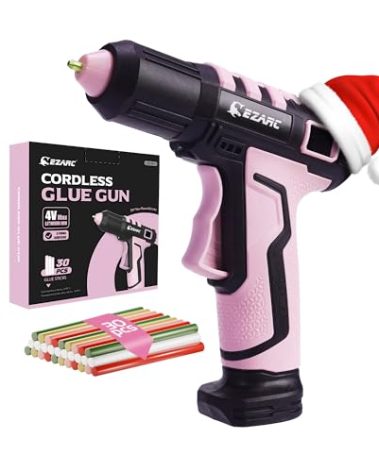 EZARC Cordless Hot Glue Gun, 15s Heating Fast Glue Gun Kit with 30 Pcs Mini Glue Gun Sticks, Automatic-Safety-Power-Off, Built-in 2500 mAh Lithium-ion for Art, Crafts, Decorations, Home Repairs