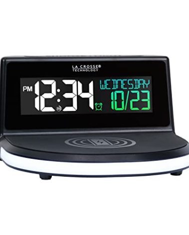 La Crosse Technology 617-148 Wireless Charging Alarm Clock with Glowing Light Base