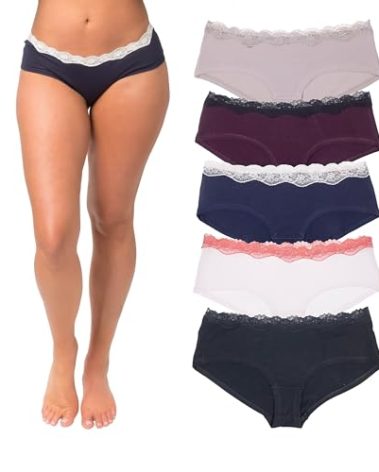 Emprella Cotton Underwear Set for Women, 5 pcs Pack Seamless Women's Underwear, Cheeky Hipster Panties, Solid Bliss, Medium