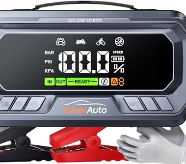 YaberAuto 12-in-1 Jump Starter with Air Compressor 8000A 160PSI 65W Charging, Portable Car Battery Jump Starter (All Gas/12L Diesel) Jump Box Car Battery Jumper Starter Portable Jumper Cables, 160W DC