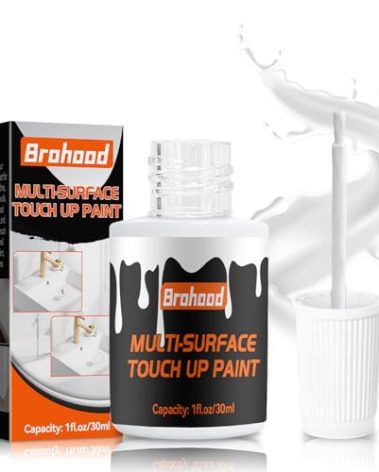 Brohood White Touch Up Paint, Appliance Kitchen Cabinet Bathtub Paints for Wall, 30ML Multi Surface Touch Up Paint, Semi Gloss White Wall Paints for Enamel Porcelain Door Furniture Chips Scratches