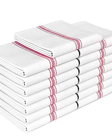 Zeppoli Classic Kitchen Towels -15 Pack 100% Natural Cotton Towel Set, Reusable Wash Cloths, Absorbent Dish Towels, Machine Washable Hand Towels, Kitchen Essentials - 14" by 25 - Red Striped
