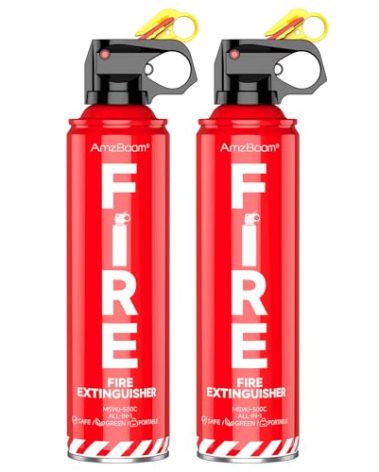 AmzBoom 2-Pack Fire Extinguisher for Home, Kitchen, Car, and Grill with Mounting Bracket– Extinguishing Spray, Compact A, B, C, K – Eco-Friendly, Prevents Reignition.