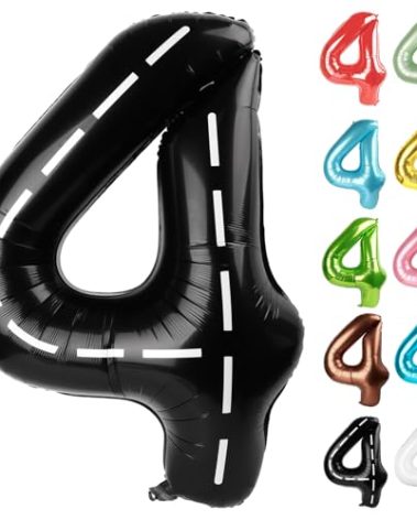 Race Car Number 4 Balloon 40 Inch, 4 Balloon Number, 4th Birthday Decorations, Race Car Party Supplies for Boys Girls