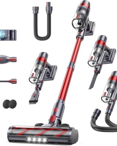 Cordless Vacuum Cleaner, 600W/50KPa Stick Vacuum, 65 Mins Runtime Rechargeable Vacuum, Wall Mount Charging, Auto Mode, Self-Standing Vacuum Cleaner for Home with 3.3Ft Hose for Pet Hair Carpet Floor