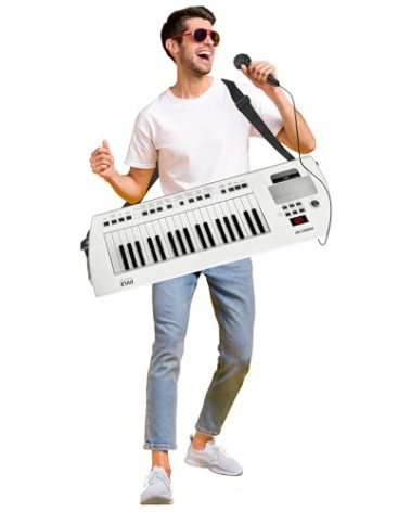 Pyle, Portable Digital Electronic Keyboard Piano 37 Keys with Microphone & Carry Strap, Built-in Sustain Controller, Rechargeable Battery-Karaoke Keyboard Compact Musical Keytar White