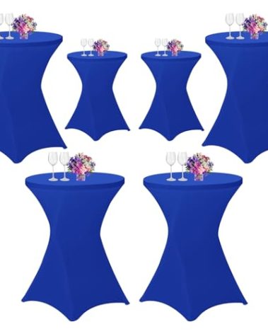 6 Pack 32x43 Inch Spandex Cocktail Table Covers, High Top Table Cloths, Fitted Highboy Stretch Cocktail Tablecloth for Round Tables, Stretch Table Cover for Party, Bar, Wedding, Banquet(Royal Blue)