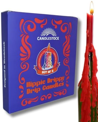 Candlestock Hippie Drippy Drip Candles - Pack of 6 Dripping Tapers - Wine Bottle Melting Candles (Multi Pack (Red, Yellow, Blue, Turquoise, Purple, Pink))