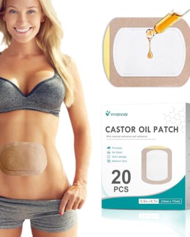 20pcs Castor Oil Patches, Castor Oil Pack Wrap for Liver, Stomach, Belly Button, Disposable Organic Cotton Caster Oil Pads, Portable Anti Leakage No Wash