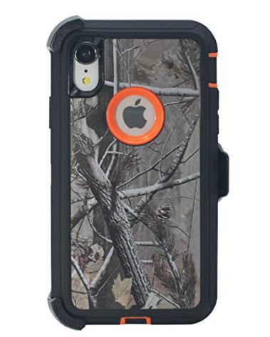 Hand-e Muscle Series Belt Clip Case for Apple iPhone XR (6.1”) 2-in-1 Protective Defender Case with Holster & Kickstand/Shock & Drop & Dust Proof - Camouflage/Orange