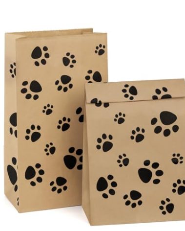BagDream Paper Lunch Bags 6LB 100Pcs Kraft Paper Bags Bulk, Paper Snack Bags, Dog's Paw Print Brown Kraft Lunch Bags Puppy Footprints 6x3.54x11 Inches