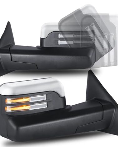 KUIPERAUTO Pair Chrome Power Heated Towing Mirrors Compatible for 2002-2008 Dodge Ram 1500/2003-2009 Ram 2500 3500 w/Led Turn Light
