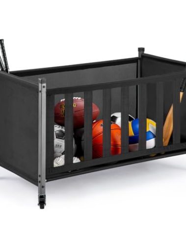 Morohope Ball Storage Bin Rolling Sports Ball Cart, Ball Storage Garage, Ball Basket Storage, Ball Cage for Garage or Gym, Indoor & Outdoor Sports Equipment Organizer 38''W x 23.5''H, Black