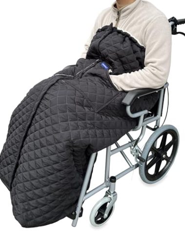 Wheelchair Blanket - Outdoor Lap Blanket with 2 Pockets for Hands - Waterproof and Windproof Foot & Leg Pocket Blanket - Thick Warm Fleece Lined Knee Blanket for Wheelchair, Recliner & Chair (XL)