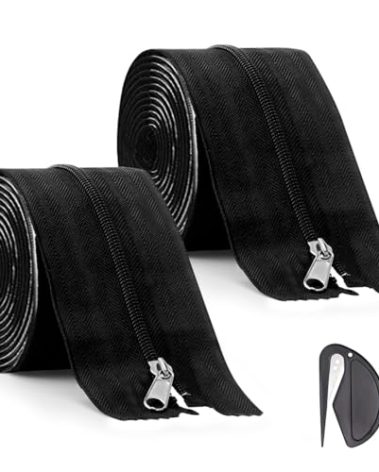 Attramite Heavy Duty Self-Adhesive Zippers, 2-Pack Dust Barrier Zipper Door, 3 in. x 7 Ft. Peel & Stick Greenhouse Tarp Plastic Construction Tent Zipper with Plastic Sheeting Cutter, Black