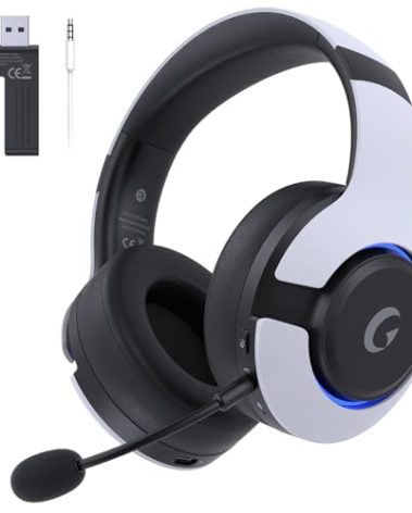 Gtheos Wireless Gaming Headset for ps5, ps4, Elden Ring, PC, Mac, Switch, Bluetooth 5.3 Gaming Headphones with Noise Canceling Microphone, 45H Battery, RGB Light, White