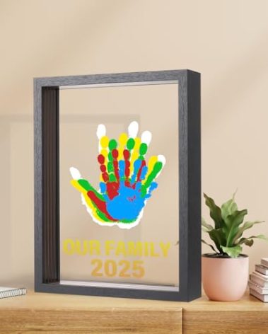 Bixinyo Family Handprint Kit - Baby Hand and Footprint Kit, Adoption Gifts, Family Gifts for New Parents, Christmas, New Mom, DIY Craft Keepsake Wooden Frame, 5 Non-Toxic Paints (Black)